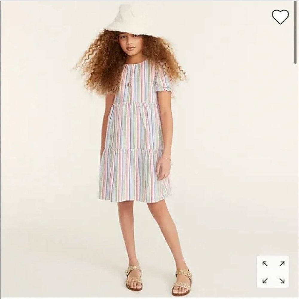 Crewcuts Girls' Puff-Sleeve Dress in Rainbow Seersucker - Size 5 🌈 - Picture 2 of 8